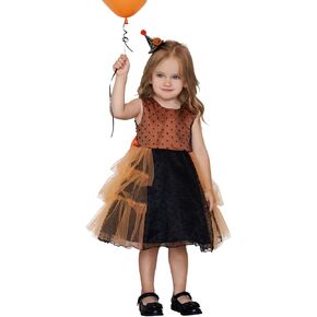 AGQT Toddler Girls Halloween Dresses Polka Dot Colorblock Mesh Tulle Tutu Skirt Size 12 Months-3 Years
