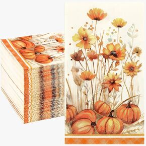 Homlouue 100PCS Fall Napkins, 3Ply Pumpkin Guest Napkins, Thanksgiving Napkins Disposable for Thanksgiving Harvest Fall Party, Fall Guest Napkins for Bathroom Kitchen Home Decorations Party Supplies