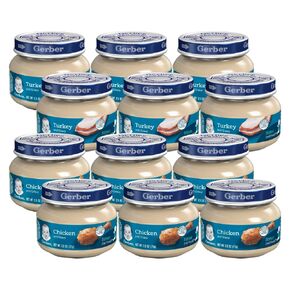 Gerber 2nd Foods Mealtime for Baby Pureed Baby Food Jar Variety Pack, 6 Ham & Gravy Jars, 6 Turkey & Gravy Jars, 2.5 Ounce Jars (12 CT)