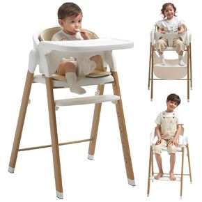 High Chair for Babies and Toddlers Adjustable Foldable Convertible 5 Point Harness Easy Clean Wood-Printed Metal with Removable Tray Baby Highchair for Family (Black&Walnut Wood-Printed Metal)