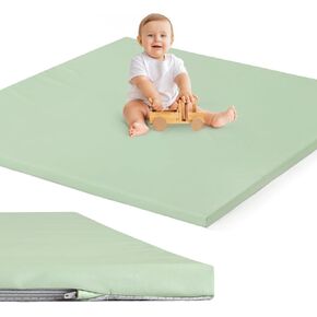 Blissful Diary Baby Play Mat, 50x50 Thicken Foam Cushioned & Waterproof Leather Playpen Mat for Infants and Toddlers, Stylish and Just Wipe-Clean Crawling Mat for BabyPlay on Floor, Light Green