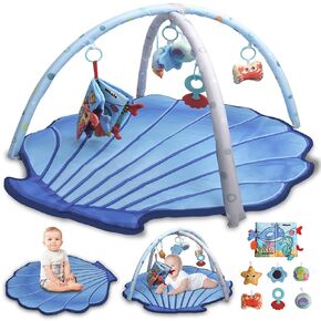 Baby Gym Play Mat for Babies 0-6 Months Infant Tummy Time Mat Activity Gym, Blue Shell Baby Gyms & Playmats Newborn Brain Sensory Development 6-12 Months, Baby Gifts