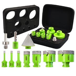 Diamond Tile Hole Saw Kit - FACHLICH 10pcs Diamond Core Drill Bits Set 5/8"-11 Thread 1/4" 5/16" 3/8" 1" 1-3/8" 2" 2-1/2" & 3/8" Finger Bit 2" Beveling Chamfer for Porcelain Ceramic Granite Marble