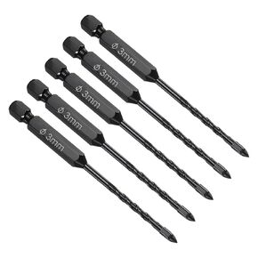 Masonry Drill Bit, 3mm Cutting Dia 89mm Length 1/4" Hex Shank Carbide Cross Tip Concrete Drill Bit Set Black - (Applications: for Wood Glass Brick Cement), 5-Pieces