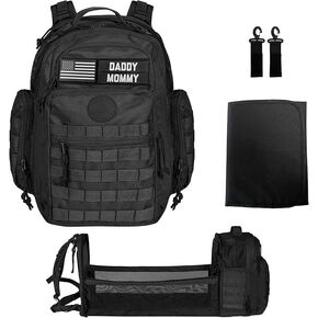 Phil & Jack Dad Diaper Bag Backpack, Baby Diaper Bag with Changing Station, Tactical Military Style, Womens Mens Diaper Bag (Black)