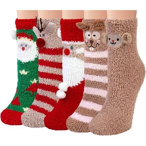 YSense Fuzzy Socks for Women 5 Pairs Warm Fluffy Socks Winter Slipper Socks Soft Cute Cat Animal Socks