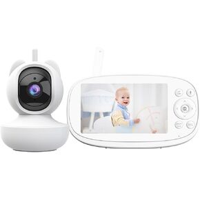 Baby Monitor, 5.5" Split-Screen 2-Way Talk Video Baby Monitor with Camera and Audio, Auto Motion Tracking, Al Virtual Fence, Local Video Playback, Cry Detection, 5X Zoom,VOX, No WiFi (White)