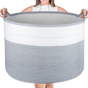 سلة حبل قطنية كبيرة جدًا XXXXL، سلة تخزين بطانية AivaToba مقاس 22 بوصة × 22 بوصة × 16 بوصة، سلة تخزين الألعاب، سلة تخزين متينة مزخرفة بمقابض في غرفة المعيشة in Kuwait