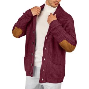 Esobo Men's Shawl Collar Cardigan Sweater Multi-Color Button Down Knitted Sweaters with Pockets