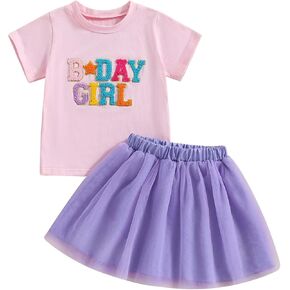 Baby Girl Birthday Summer Outfit Letter Embroidery T-shirt Butterfly Tulle Tutu Skirt 2 Piece Cute Clothes Sets