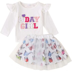 طفلة عيد ميلاد الزي الصيف رسالة التطريز تي شيرت فراشة تول توتو تنورة 2 قطعة مجموعات الملابس لطيف in Kuwait