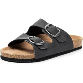 FITORY Womens Flat Sandals with Cork Footbed, Open Toe Slides Adjustable Slip On Slippers for Summer Size 6-11