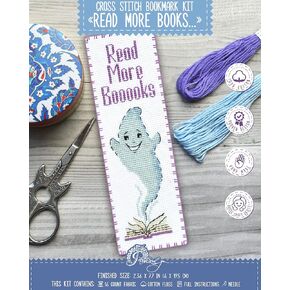Povitrulya Counted Cross Stitch Bookmark Kit 'So Many Books, So Little Time' - DIY Embroidery Set for Adults with Paper Pattern, 16-Count Aida Canvas and Presorted Floss