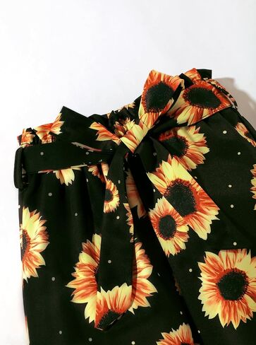 Girls Clothes Round Neck Puff Sleeves Twist Tops Flower Printed Straight Leg Pants Girls Clothing Sets 4-11 Years in Saudi Arabia