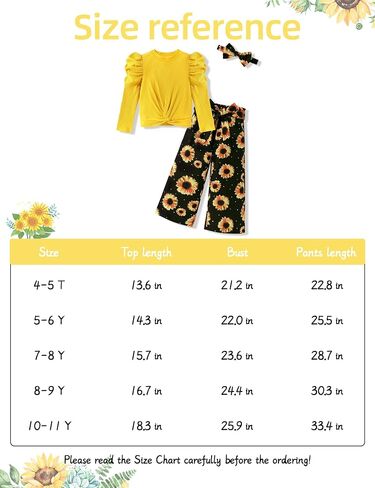 Girls Clothes Round Neck Puff Sleeves Twist Tops Flower Printed Straight Leg Pants Girls Clothing Sets 4-11 Years in Saudi Arabia