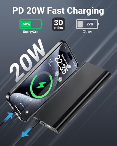 Portable Charger LED Display Power Bank 15000mAh USB C PD 20W Fast Charging External Battery Pack Compatible with iPhone 15/14/13 Samsung S23/S22 Google LG iPad etc-Black in Kuwait