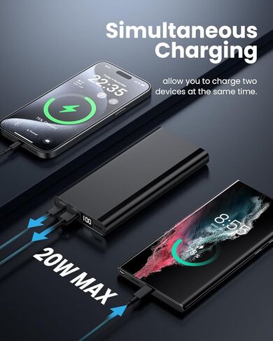 Portable Charger LED Display Power Bank 15000mAh USB C PD 20W Fast Charging External Battery Pack Compatible with iPhone 15/14/13 Samsung S23/S22 Google LG iPad etc-Black in Kuwait