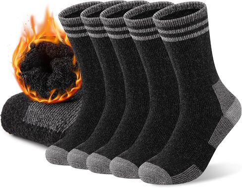 COOVAN Mens Merino Wool Crew Socks Thermal Warm Winter Socks Soft Cozy Boot Socks for Cold Weather Work Hiking 5 Pairs in Kuwait