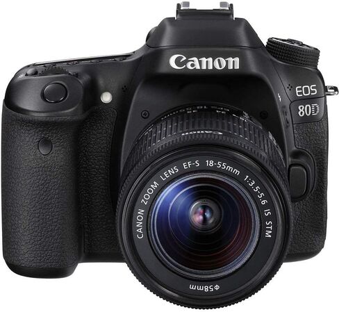 Canon EOS 80D DSLR Camera with 18-55mm Lens (1263C005) + EF-S 55-250mm Lens + 4K Monitor + Pro Headphones + Pro Mic + 2 x 64GB Memory Card + Case + Corel Photo Software + Pro Tripod + More (Renewed) in Saudi Arabia