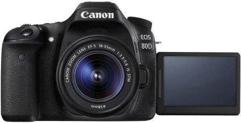 Canon EOS 80D DSLR Camera with 18-55mm Lens (1263C005) + EF-S 55-250mm Lens + 4K Monitor + Pro Headphones + Pro Mic + 2 x 64GB Memory Card + Case + Corel Photo Software + Pro Tripod + More (Renewed) in Saudi Arabia