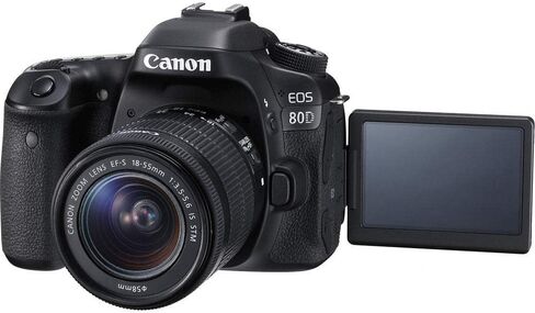 Canon EOS 80D DSLR Camera with 18-55mm Lens (1263C005) + EF-S 55-250mm Lens + 4K Monitor + Pro Headphones + Pro Mic + 2 x 64GB Memory Card + Case + Corel Photo Software + Pro Tripod + More (Renewed) in Saudi Arabia
