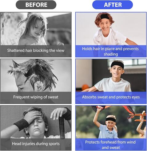 Lusofie 6 Pcs Boys Headbands for Sports Boys Elasticity Sports Headbands for Boys Multi-Color Boy Headbands for Basketball Football Long Hair Sweat-Absorbing Headbands in Saudi Arabia
