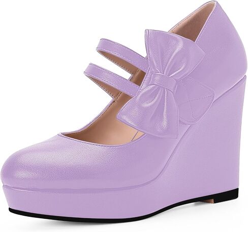 Women's Bow Closed Toe Hook Loop Platform High Heel Wedges Sandals Comfortable Mary Janes Pumps in Saudi Arabia