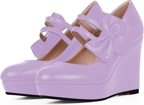 Women's Bow Closed Toe Hook Loop Platform High Heel Wedges Sandals Comfortable Mary Janes Pumps in Saudi Arabia