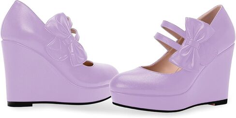 Women's Bow Closed Toe Hook Loop Platform High Heel Wedges Sandals Comfortable Mary Janes Pumps in Saudi Arabia