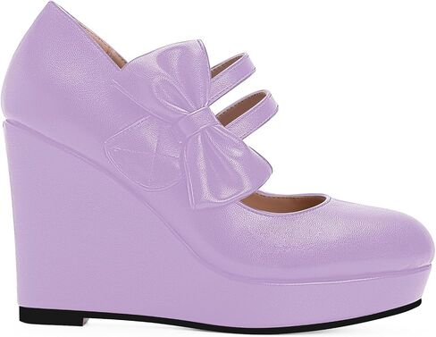 Women's Bow Closed Toe Hook Loop Platform High Heel Wedges Sandals Comfortable Mary Janes Pumps in Saudi Arabia