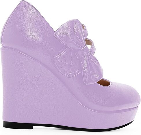 Women's Bow Closed Toe Hook Loop Platform High Heel Wedges Sandals Comfortable Mary Janes Pumps in Saudi Arabia
