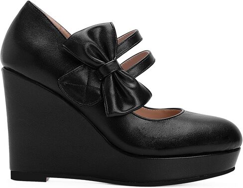 Women's Bow Closed Toe Hook Loop Platform High Heel Wedges Sandals Comfortable Mary Janes Pumps in Saudi Arabia