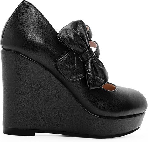 Women's Bow Closed Toe Hook Loop Platform High Heel Wedges Sandals Comfortable Mary Janes Pumps in Saudi Arabia