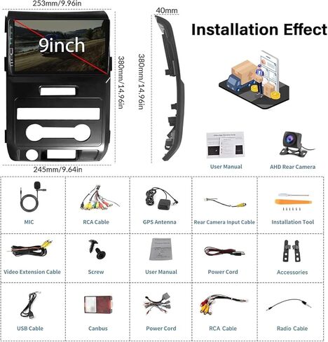 CAMECHO for Ford F150 F-150 2009-2012,Android 13 Car Stereo GPS Navigation DSP Bluetooth USB SWC Mirror Link Multimedia Head Unit 1G RAM 32G ROM + Backup Camera, Black in Saudi Arabia
