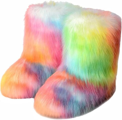 FUNCOS Women's Faux Fur Boots Warm Fuzzy Fluffy Winter Halloween Party Costume Shoes in Saudi Arabia