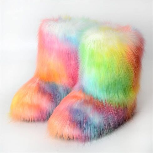 FUNCOS Women's Faux Fur Boots Warm Fuzzy Fluffy Winter Halloween Party Costume Shoes in Saudi Arabia