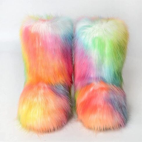 FUNCOS Women's Faux Fur Boots Warm Fuzzy Fluffy Winter Halloween Party Costume Shoes in Saudi Arabia