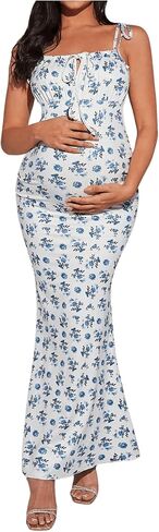 Floerns Women's Maternity Floral Sleeveless Milkmaid Dress Tie Shoulder Cami Long Dresses in Saudi Arabia