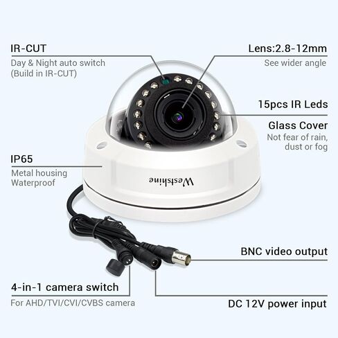 كاميرا تناظرية ذات قبة أمنية 5 ميجابكسل 4 في 1 Hybrid HD TVI/CVI/AHD/CVBS كاميرات مراقبة CCTV على شكل قبة 2.8-12 ملم عدسة متغيرة البؤرة يدويًا مقاومة للتخريب 45 قدمًا للرؤية الليلية الأمنية كاميرا BNC سلكية in Saudi Arabia