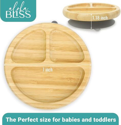 Bamboo Baby Plates Set - Suction Plates for Baby with Bowl, Bib, Fork, and Spoon - Toddler Plates with Suction - 3 Sectioned bamboo Toddler Plates for Easy Self-Feeding and Mess-Free Meals in Saudi Arabia