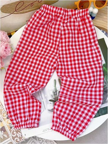 MakeMeChic Baby-Girls Gingham Plaid Elastic Waist Trousers Loose Cute Lantern Pants in Saudi Arabia