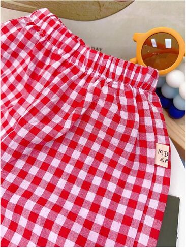 MakeMeChic Baby-Girls Gingham Plaid Elastic Waist Trousers Loose Cute Lantern Pants in Saudi Arabia