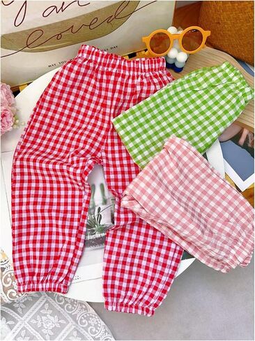 MakeMeChic Baby-Girls Gingham Plaid Elastic Waist Trousers Loose Cute Lantern Pants in Saudi Arabia