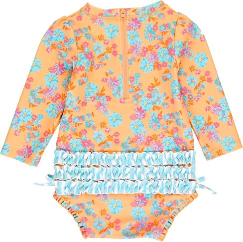 RuffleButts® Girls UPF 50+ Sun Protection Long Sleeve One Piece Swimsuit with Zipper in Kuwait