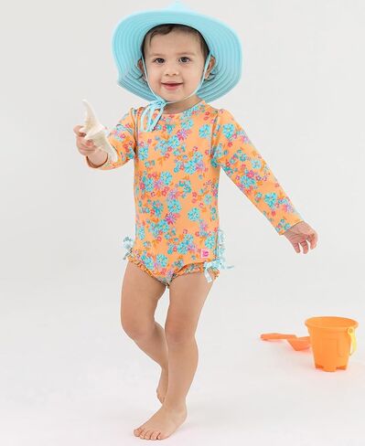 RuffleButts® Girls UPF 50+ Sun Protection Long Sleeve One Piece Swimsuit with Zipper in Kuwait