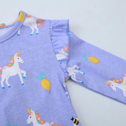 DDSOL Toddler Girls Long Sleeve Dress Crewneck Ruffle Sleeve Kids Unicorn Heart Cotton Casual Pleated Twirly Dress in Saudi Arabia