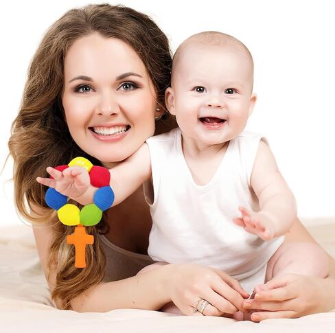 خشخيشات مسبحة الأطفال الناعمة من القطيفة للرضع حديثي الولادة، مقاس 15.24 × 10.16 سم (وردي ساطع) in Kuwait