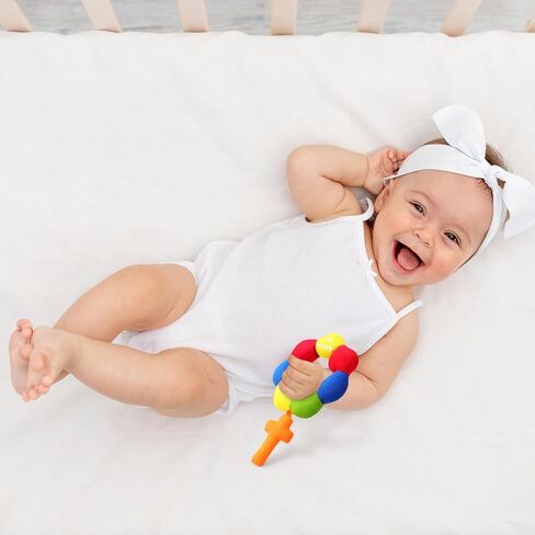 خشخيشات مسبحة الأطفال الناعمة من القطيفة للرضع حديثي الولادة، مقاس 15.24 × 10.16 سم (وردي ساطع) in Kuwait