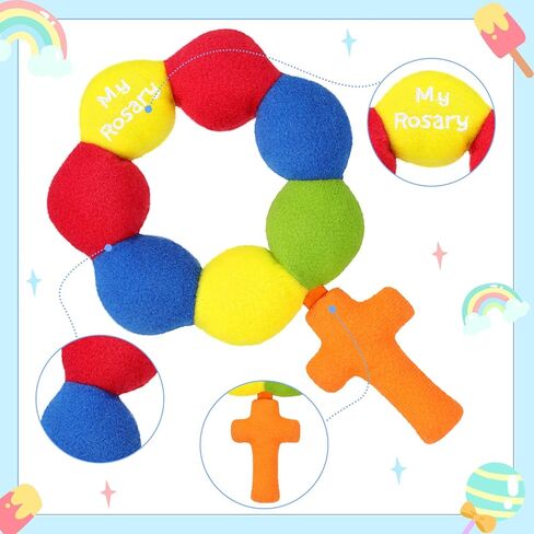 خشخيشات مسبحة الأطفال الناعمة من القطيفة للرضع حديثي الولادة، مقاس 15.24 × 10.16 سم (وردي ساطع) in Kuwait