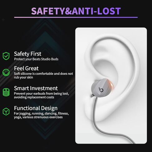 WOFRO Anti-Lost Strap for Beats Studio Buds, Sports Anti-Slip Soft Silicone Lanyard Accessories Compatible with Beats Studio Buds Bluetooth Headphones Neck Rope Cord (Black) in Saudi Arabia